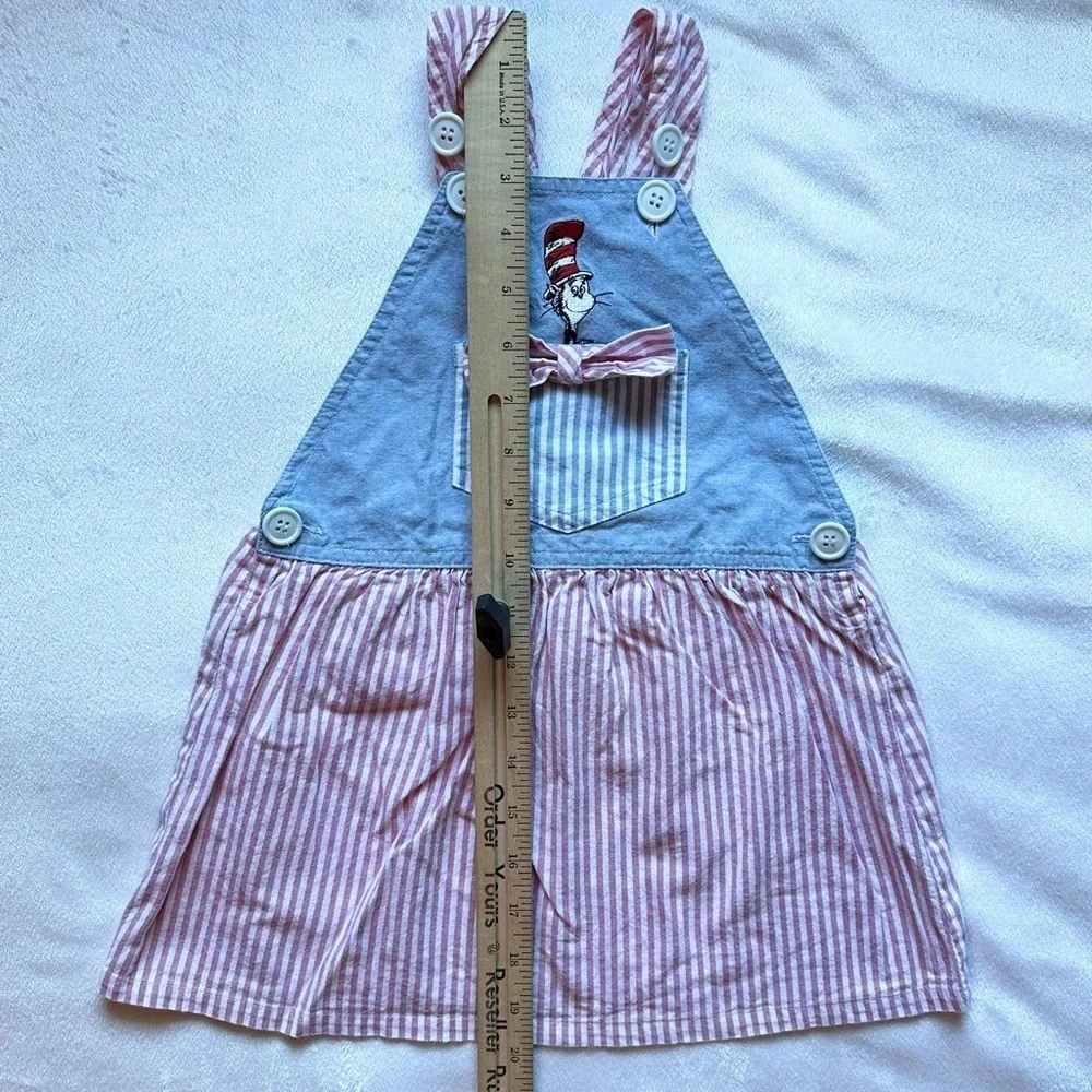 Vintage 1994 Dr. Seuss Overall Dress Toddler Girls 2T RARE striped embroidered